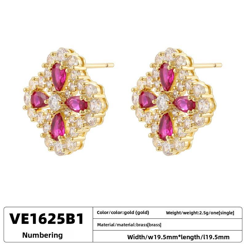 Luxury Colored Diamond Clover High-end Flower Petal Earrings