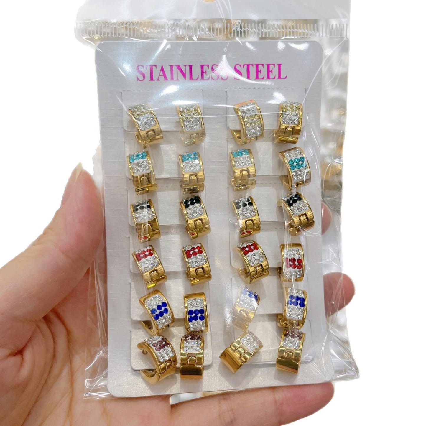 Stainless Steel Ear Cips With Full Diamonds Round Earrings Women's Accessories