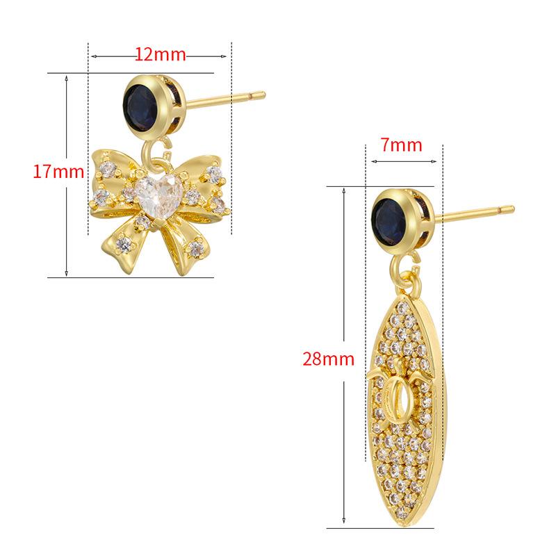 Hollow Turtle Dangle Earrings for Women with Zircon Bow Detail Unique Copper Jewelry Stylish Everyday Accessories