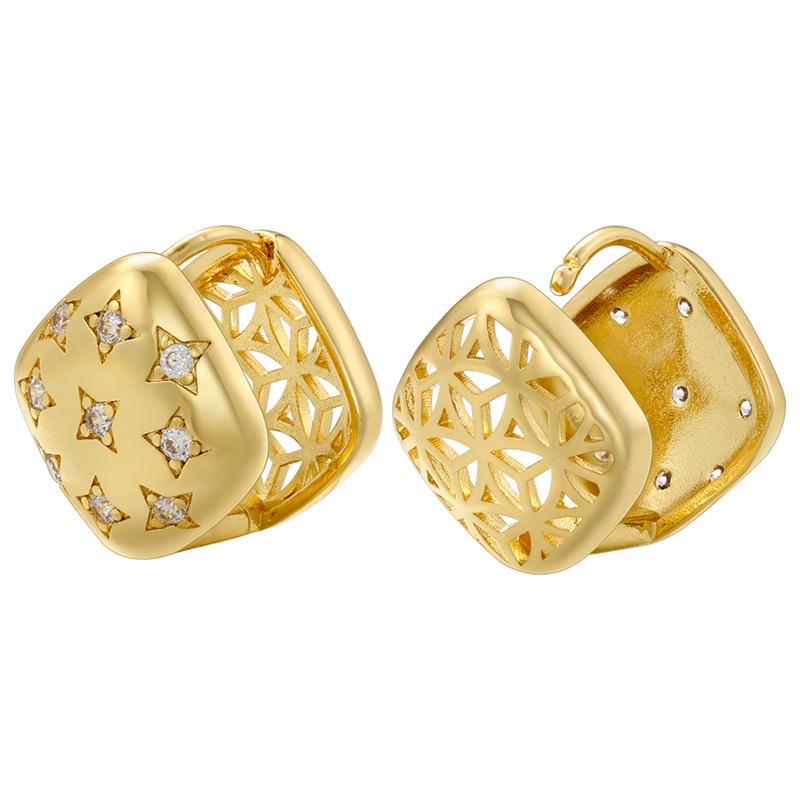 Chic 3D Square Star Hollow Earrings 18K Gold Plated Zircon Stud Earrings for Women Modern Jewelry Gifts