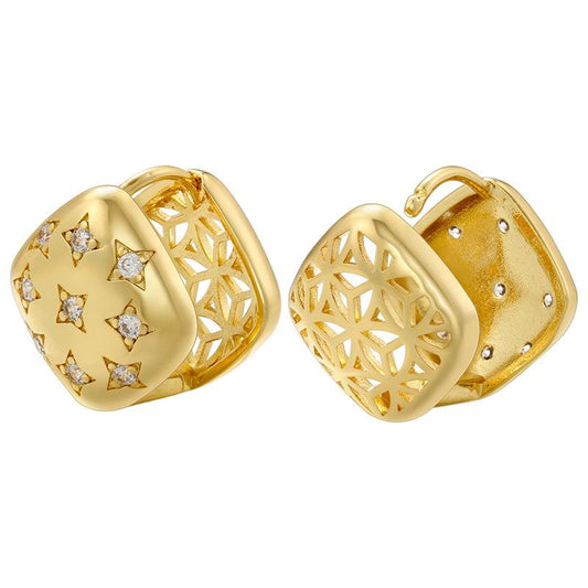 Chic 3D Square Star Hollow Earrings 18K Gold Plated Zircon Stud Earrings for Women Modern Jewelry Gifts