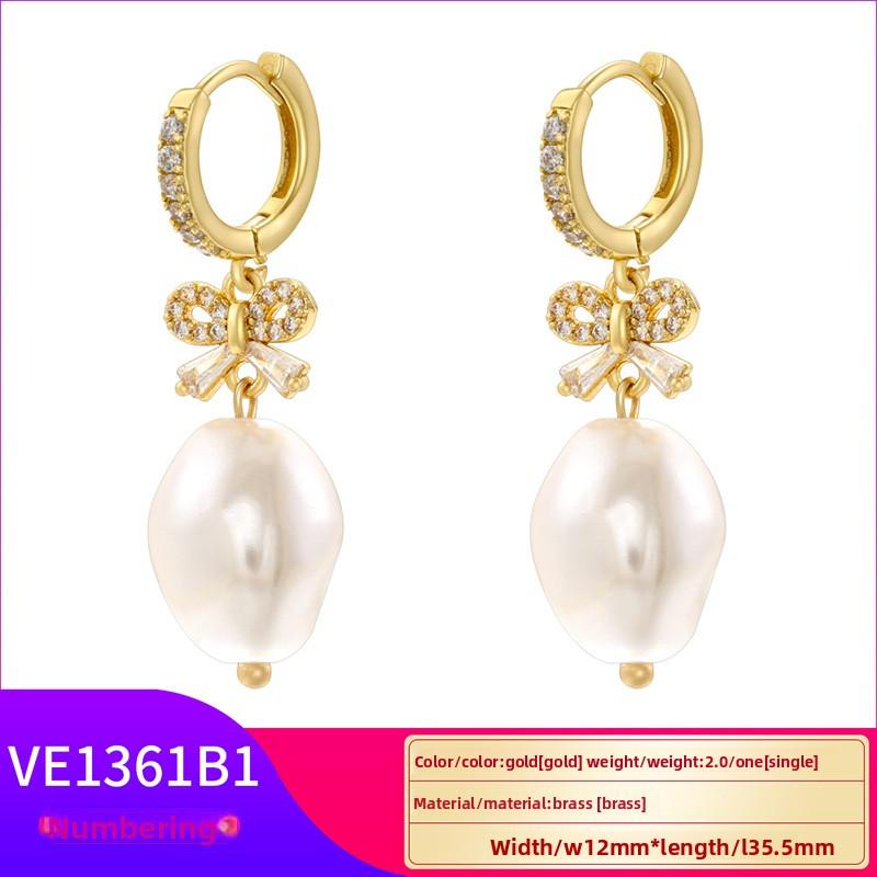 Copper-inlaid Rice-Shaped Pearl Bowknot Earrings