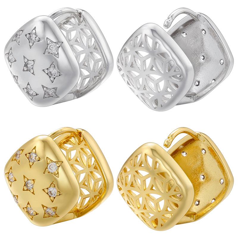 Chic 3D Square Star Hollow Earrings 18K Gold Plated Zircon Stud Earrings for Women Modern Jewelry Gifts