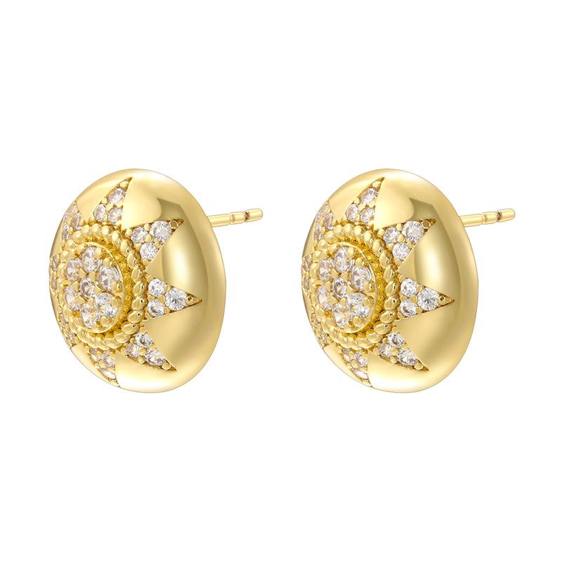 Vintage Square Copper Studs with Zircon Round Sunflower Checkered Button Earrings For Women Gifts