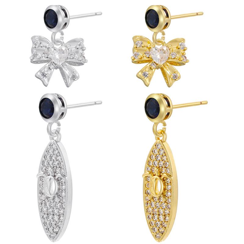 Hollow Turtle Dangle Earrings for Women with Zircon Bow Detail Unique Copper Jewelry Stylish Everyday Accessories