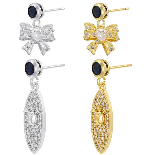 Hollow Turtle Dangle Earrings for Women with Zircon Bow Detail Unique Copper Jewelry Stylish Everyday Accessories