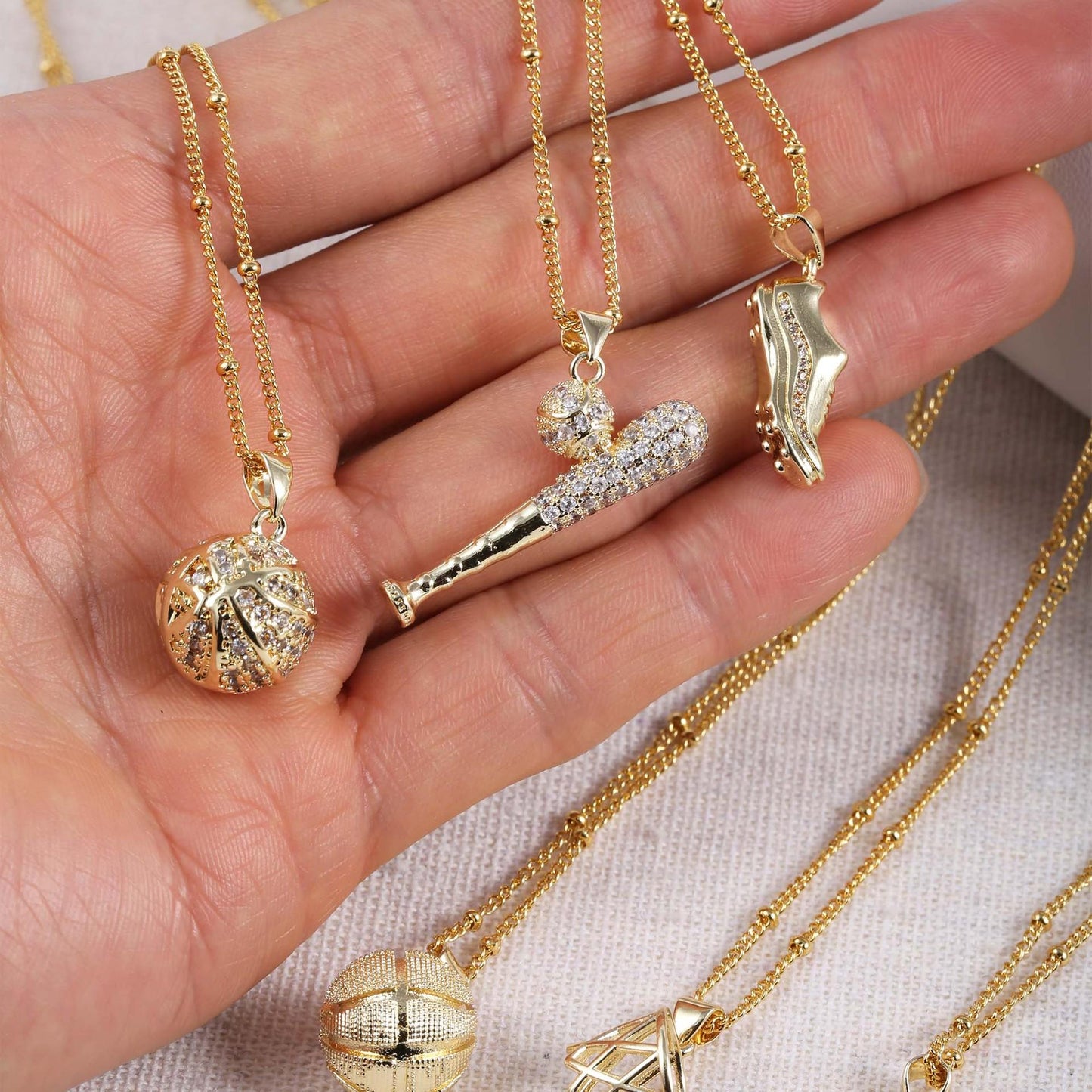 Minimalist Baseball Basketball Pendant Necklace Gold Plated Unique Sports Jewelry for Women Men Fashion Statement Piece