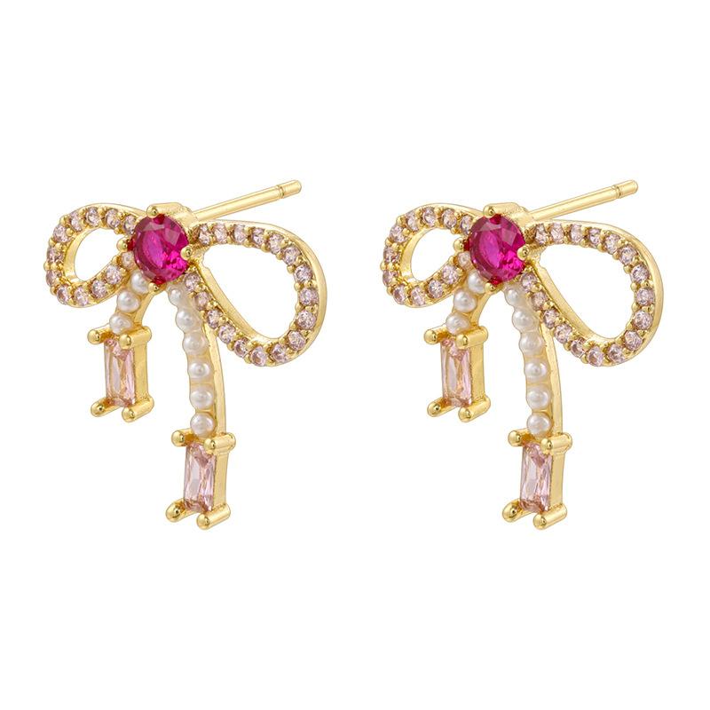 Cute Girl's Christmas Pink Bow Earrings