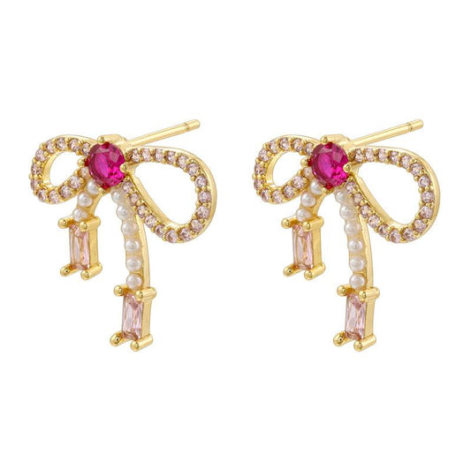 Cute Girl's Christmas Pink Bow Earrings
