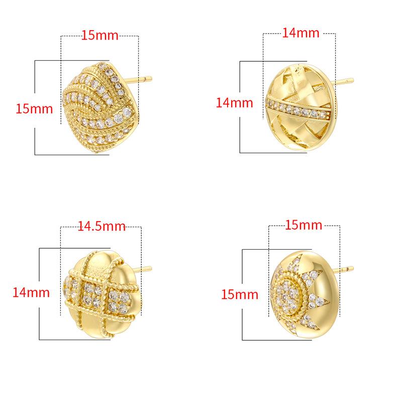 Vintage Square Copper Studs with Zircon Round Sunflower Checkered Button Earrings For Women Gifts