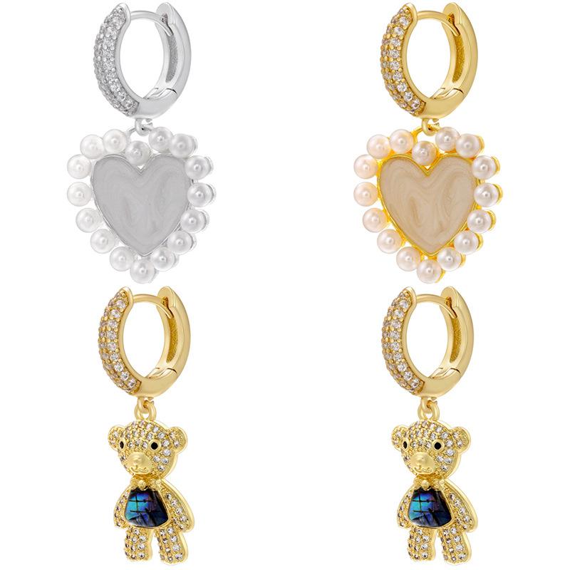 Sweet Heart-Shaped Lovely Three-dimensional Bear Doll Earrings