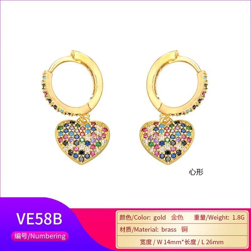 Colorful Rhinestone Heart Stud Earrings Sparkling Trendy Fashion Jewelry for Women Girls Gift