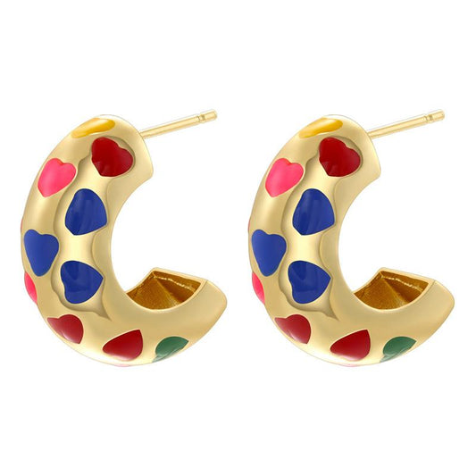 Heart Ear Hoops C-shaped Earrings
