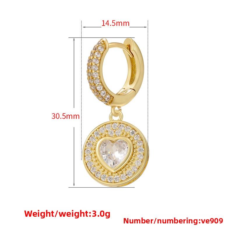 Elegant Flat Round Heart Earrings Gold Plated with Sparkling Gemstones Unique Love Shape Perfect Gift for Her