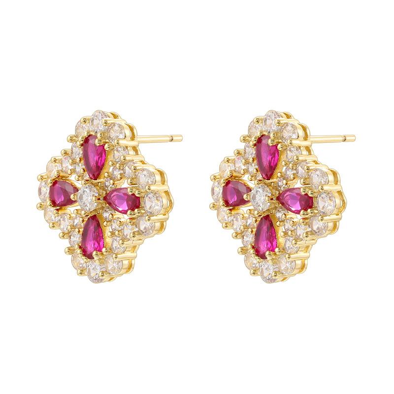 Luxury Colored Diamond Clover High-end Flower Petal Earrings
