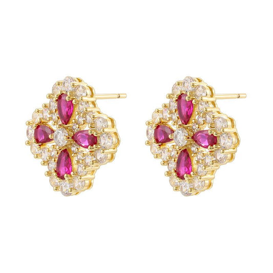 Luxury Colored Diamond Clover High-end Flower Petal Earrings