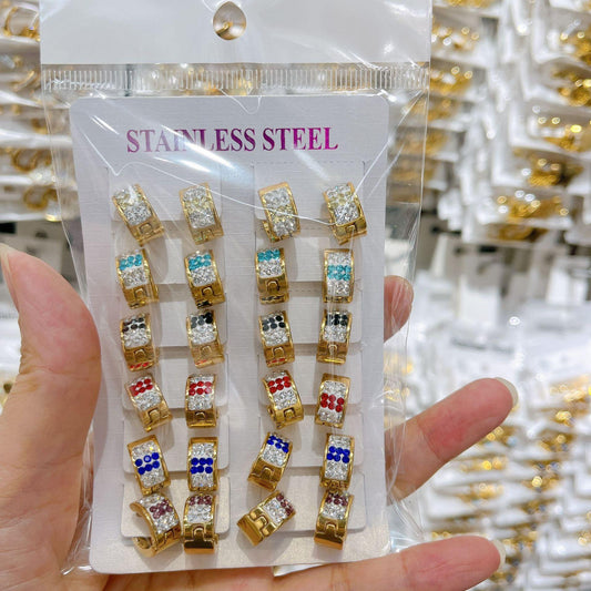 Stainless Steel Ear Cips With Full Diamonds Round Earrings Women's Accessories