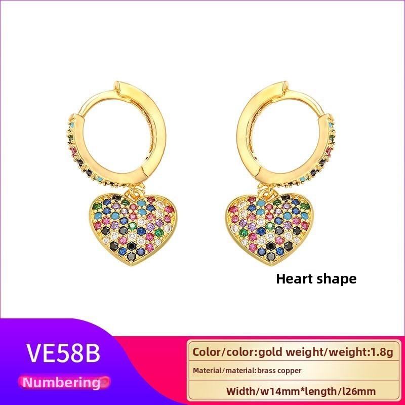 Colorful Rhinestone Heart Stud Earrings Sparkling Trendy Fashion Jewelry for Women Girls Gift