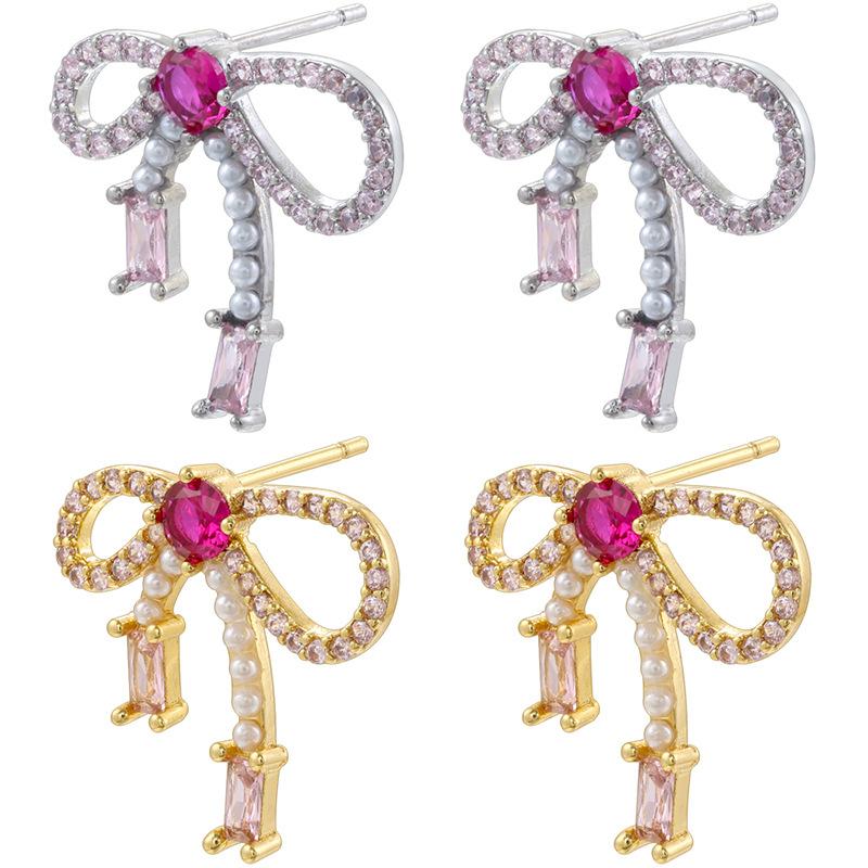 Cute Girl's Christmas Pink Bow Earrings
