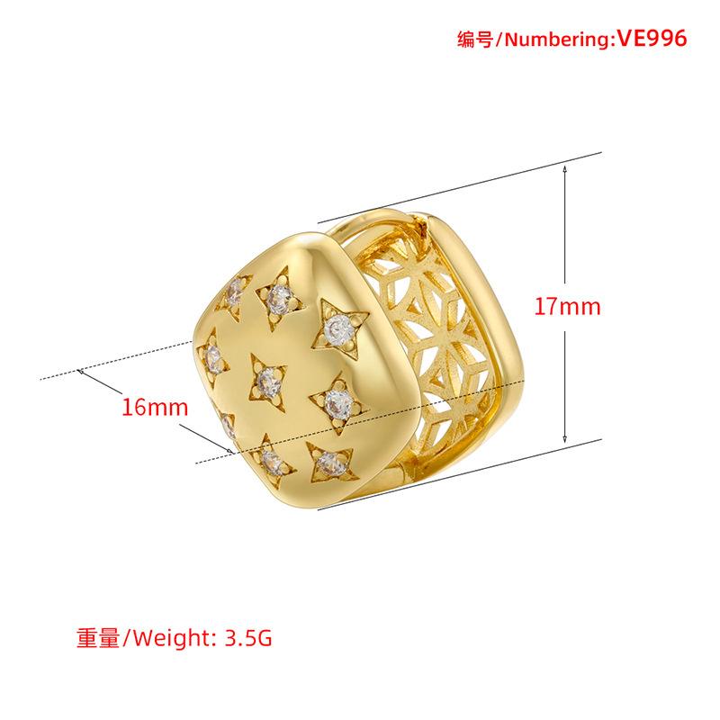 Chic 3D Square Star Hollow Earrings 18K Gold Plated Zircon Stud Earrings for Women Modern Jewelry Gifts
